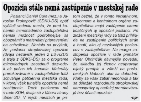 Opozícia stále nemá zastupenie v mestskej rade